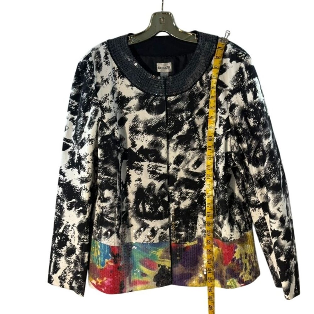 Chicos Multicolor Sequin Collar Abstract Print Jacket Chicos Size 2 - Picture 8 of 9
